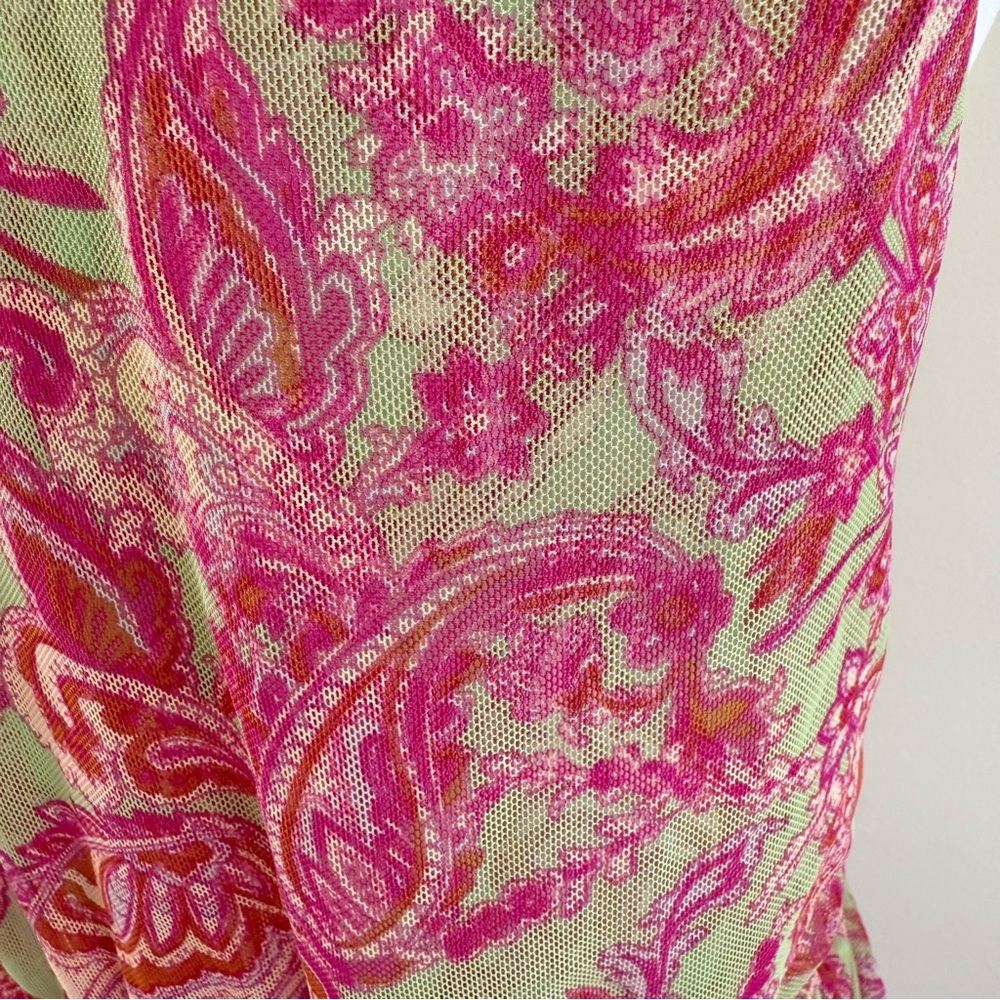 MISA PINK GREEN VINTAGE PAISLEY PRINT AVA MESH TWIST FRONT SLEEVELESS MIDI DRESS - Picture 10 of 14